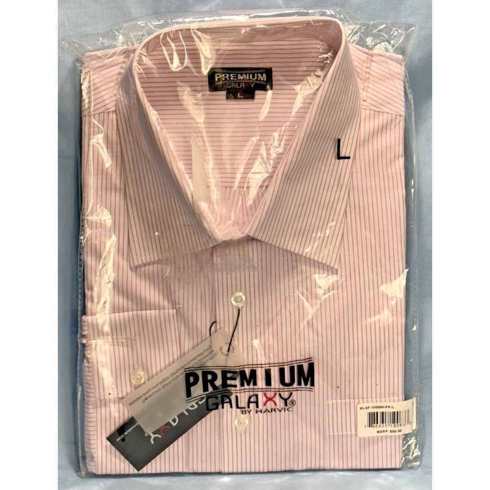 Galaxy by Harvic Premium Shirt Men's Large Button Up Long Sleeve White‎ & Pink